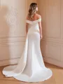 Sheath/Column Charmeuse Ruched Off-the-Shoulder Sleeveless Court Train Wedding Dresses