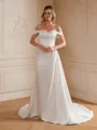 Sheath/Column Charmeuse Ruched Off-the-Shoulder Sleeveless Court Train Wedding Dresses