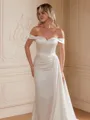 Sheath/Column Charmeuse Ruched Off-the-Shoulder Sleeveless Court Train Wedding Dresses