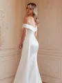 Sheath/Column Charmeuse Ruched Off-the-Shoulder Sleeveless Court Train Wedding Dresses