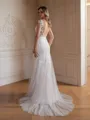 Sheath/Column Tulle Lace Scoop Sleeveless Court Train Wedding Dresses