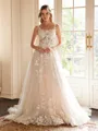 A-Line/Princess Tulle Applique Straps Sleeveless Court Train Wedding Dresses