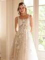 A-Line/Princess Tulle Applique Straps Sleeveless Court Train Wedding Dresses