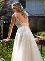 A-Line/Princess Tulle Applique Straps Sleeveless Court Train Wedding Dresses