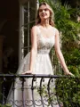 A-Line/Princess Tulle Applique Straps Sleeveless Court Train Wedding Dresses