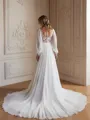 A-Line/Princess Chiffon Applique Scoop Long Sleeves Chapel Train Wedding Dresses