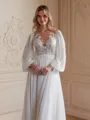 A-Line/Princess Chiffon Applique Scoop Long Sleeves Chapel Train Wedding Dresses