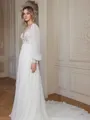 A-Line/Princess Chiffon Applique Scoop Long Sleeves Chapel Train Wedding Dresses
