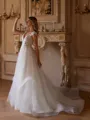 A-Line/Princess Organza Lace V-neck Short Sleeves Court Train Wedding Dresses