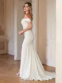 Sheath/Column Stretch Crepe Ruched Off-the-Shoulder Sleeveless Sweep/Brush Train Wedding Dresses