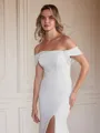 Sheath/Column Stretch Crepe Ruched Off-the-Shoulder Sleeveless Sweep/Brush Train Wedding Dresses