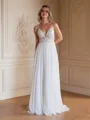 A-Line/Princess Chiffon Lace V-neck Sleeveless Sweep/Brush Train Wedding Dresses