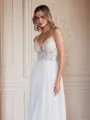 A-Line/Princess Chiffon Lace V-neck Sleeveless Sweep/Brush Train Wedding Dresses