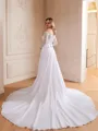 A-Line/Princess Satin Chiffon Lace Off-the-Shoulder Long Sleeves Cathedral Train Wedding Dresses
