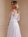 A-Line/Princess Satin Chiffon Lace Off-the-Shoulder Long Sleeves Cathedral Train Wedding Dresses