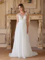 A-Line/Princess Chiffon Lace Scoop Sleeveless Sweep/Brush Train Wedding Dresses