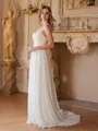 A-Line/Princess Chiffon Lace Scoop Sleeveless Sweep/Brush Train Wedding Dresses