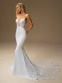 Sheath V-neck Appliques Lace Cathedral Train Stretch Crepe Corset Wedding Dress