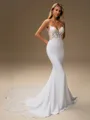 Sheath V-neck Appliques Lace Cathedral Train Stretch Crepe Corset Wedding Dress