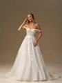 A-line Sweetheart Appliques Lace Chapel Train Tulle Corset Wedding Dress