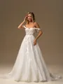 A-line Sweetheart Appliques Lace Chapel Train Tulle Corset Wedding Dress