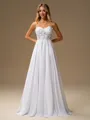 A-line Spaghetti Straps Appliques Lace Sweep Train Chiffon Corset Wedding Dress