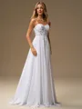 A-line Spaghetti Straps Appliques Lace Sweep Train Chiffon Corset Wedding Dress
