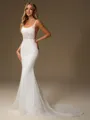 Sheath Square Chapel Train Corset Wedding Dress