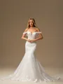 Mermaid Off-the-Shoulder Appliques Lace Cathedral Train Tulle Corset Wedding Dress