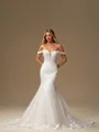 Mermaid Off-the-Shoulder Appliques Lace Cathedral Train Tulle Corset Wedding Dress