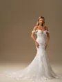 Mermaid Off-the-Shoulder Appliques Lace Cathedral Train Tulle Corset Wedding Dress