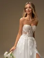 A-line Sweetheart Long Sleeves Appliques Lace Chapel Train Tulle Corset Wedding Dress