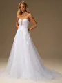 A-line Sweetheart Appliques Lace Court Train Tulle Wedding Dress