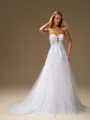 A-line Sweetheart Appliques Lace Court Train Tulle Wedding Dress