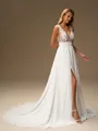 A-line V-neck Sequin Court Train 30D Chiffon Wedding Dress