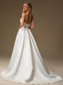 A-line Straight Pleated Court Train Satin Wedding Dress