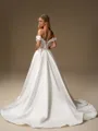 Sheath Off-the-Shoulder Flower Court Train Satin Convertible Wedding Dress