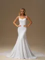 Sheath Straps Chapel Train Stretch Crepe Wedding Dress