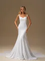 Sheath Straps Chapel Train Stretch Crepe Wedding Dress
