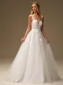 A-line Scoop Appliques Lace Sweep Train Tulle Wedding Dress