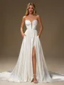 A-line Straight Pleated Court Train Corset Wedding Dress
