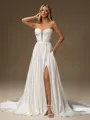 A-line Straight Pleated Court Train Corset Wedding Dress