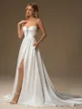 A-line Straight Pleated Court Train Corset Wedding Dress