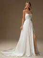 A-line Straight Pleated Court Train Corset Wedding Dress