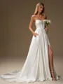A-line Straight Pleated Court Train Corset Wedding Dress