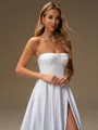 A-line Straight Chapel Train Satin Corset Wedding Dress