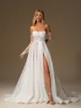 A-line Straight Long Sleeves Chapel Train Corset Wedding Dress
