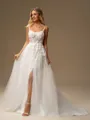A-line Spaghetti Straps Appliques Lace Court Train Tulle Corset Wedding Dress