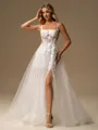 A-line Square Appliques Lace Court Train Tulle Corset Wedding Dress