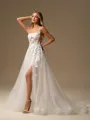 A-line Square Appliques Lace Court Train Tulle Corset Wedding Dress